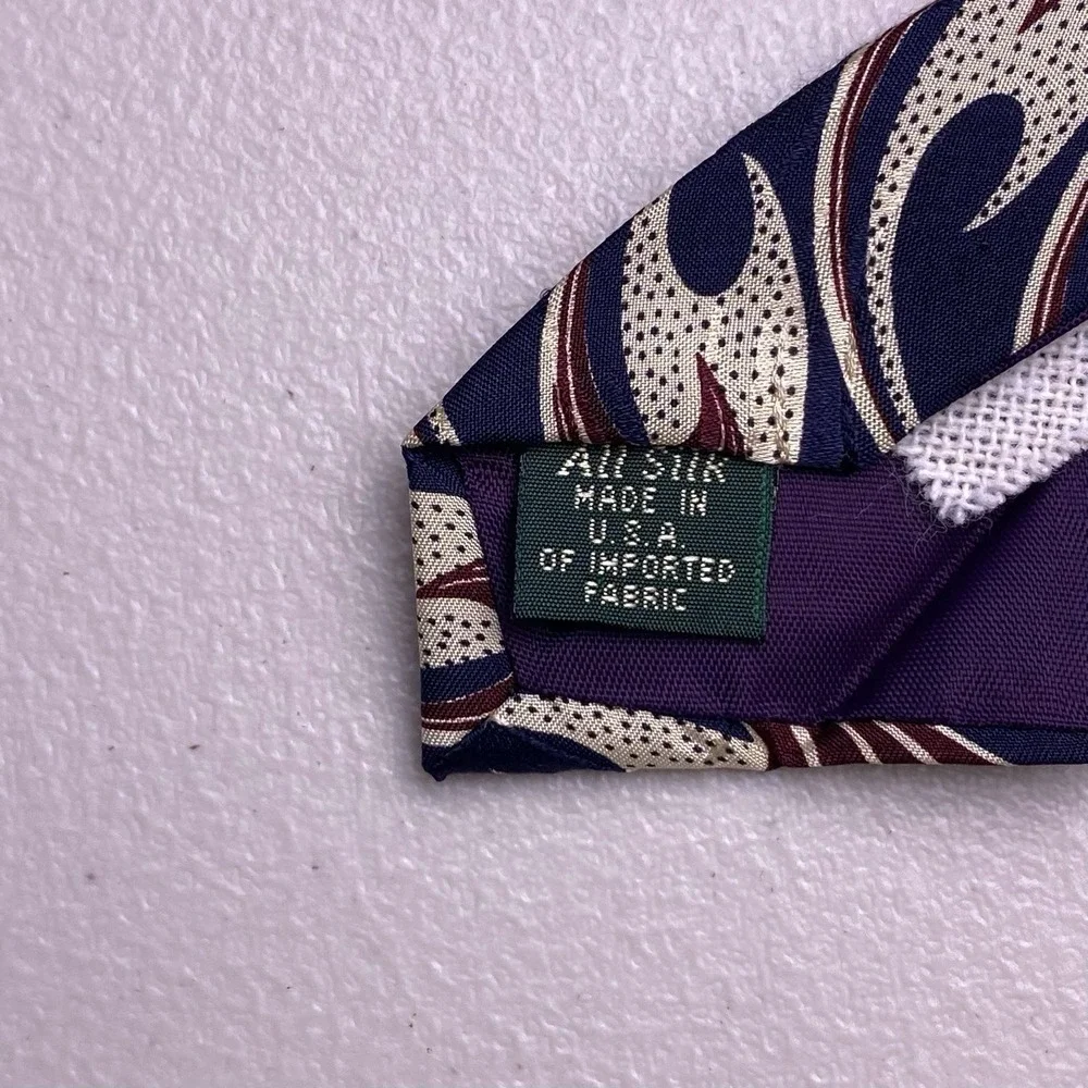 90s Abercrombie Fitch Tie 56.5x3.75 Silk Blue Red Cream Abstract USA Preppy